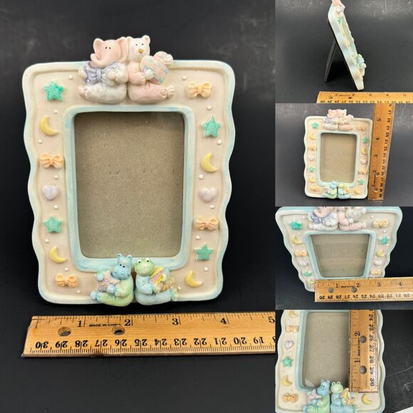 Vtg Russ Baby Nursery Small Ceramic Porcelain Tabletop Pic Photo Frame Pastel - Picture 3 of 12